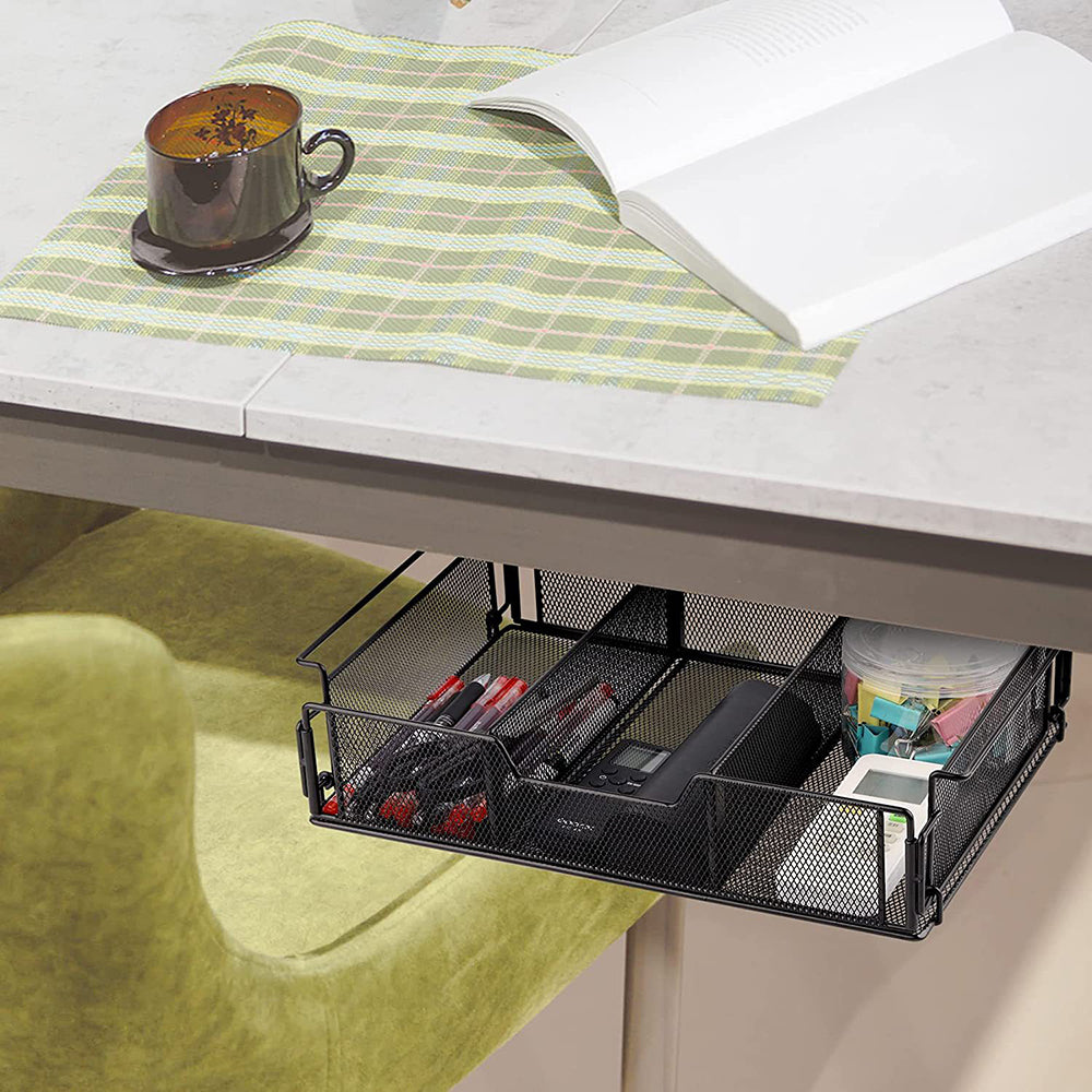 Under Desk Drawer, Desktop Storage Basket, Black Assembly Storage Box for Desk Organization