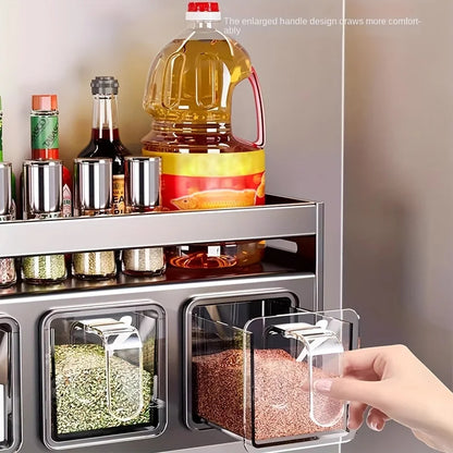 Stainless Steel Wall-Mounted Spice Rack, Multi-Functional Kitchen Storage Organizer
