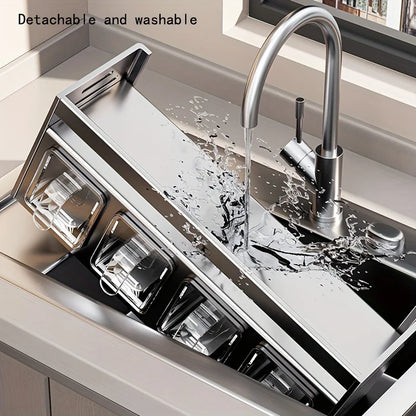 Stainless Steel Wall-Mounted Spice Rack, Multi-Functional Kitchen Storage Organizer