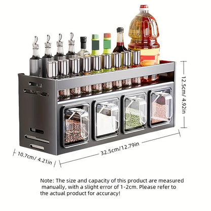 Stainless Steel Wall-Mounted Spice Rack, Multi-Functional Kitchen Storage Organizer