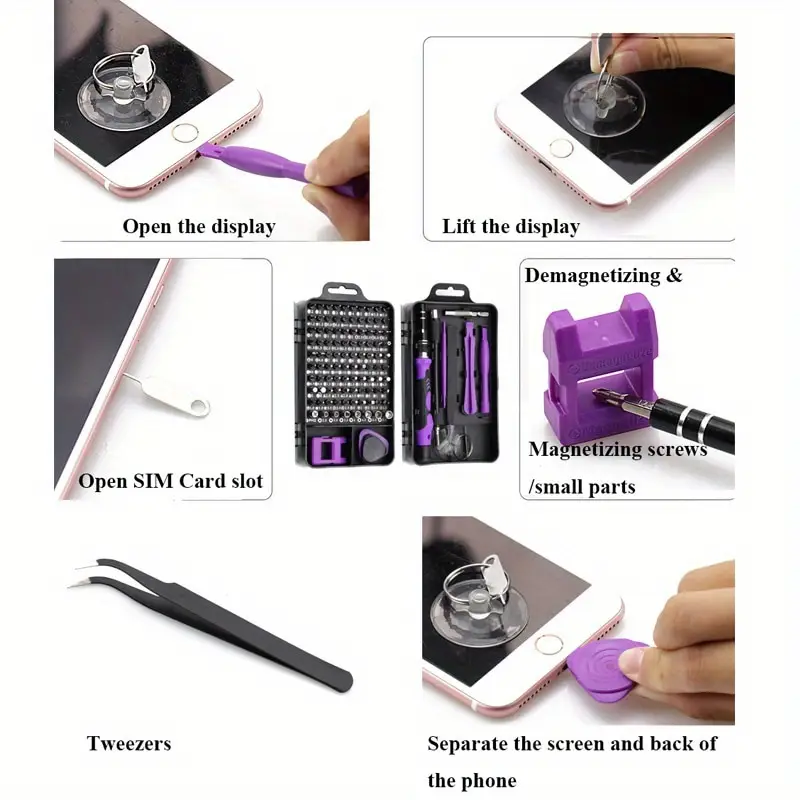 Multi-Functional Purple Precision Screwdriver Tool Set for Mobile Phones, Computers, Watches, Belts