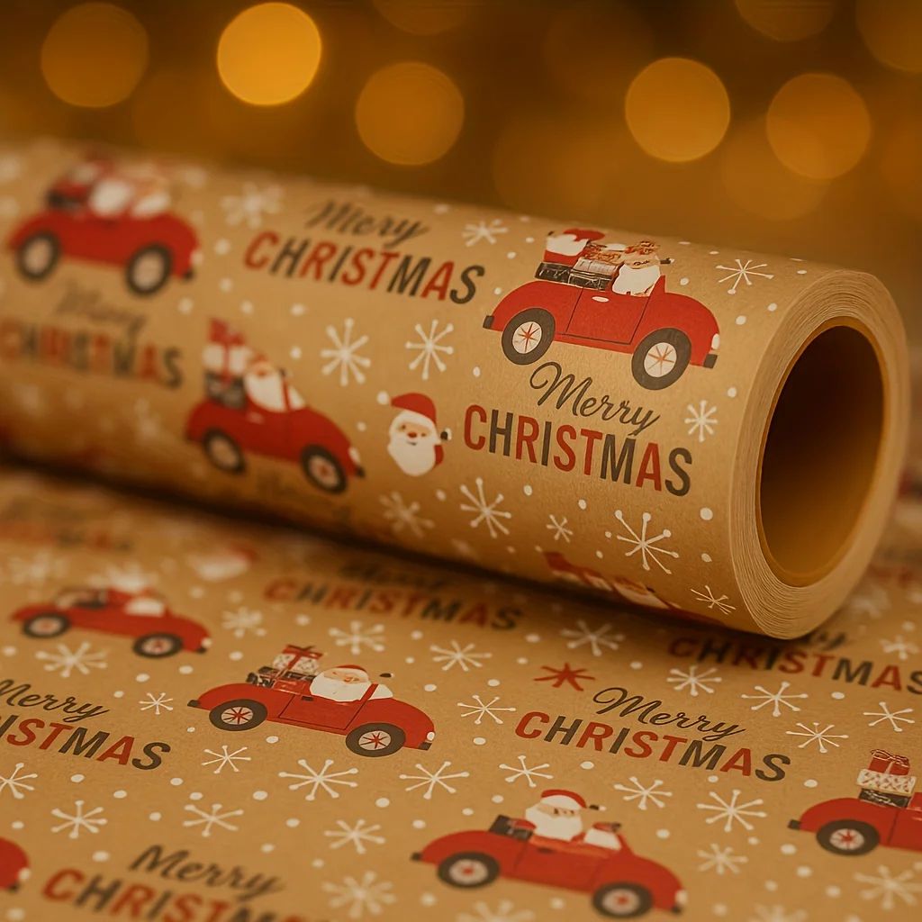Festive Santa Merry Christmas Wrapping Paper Roll – Vintage Craft Paper for Gift Wrapping & Holiday Packaging