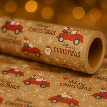 Festive Santa Merry Christmas Wrapping Paper Roll – Vintage Craft Paper for Gift Wrapping & Holiday Packaging