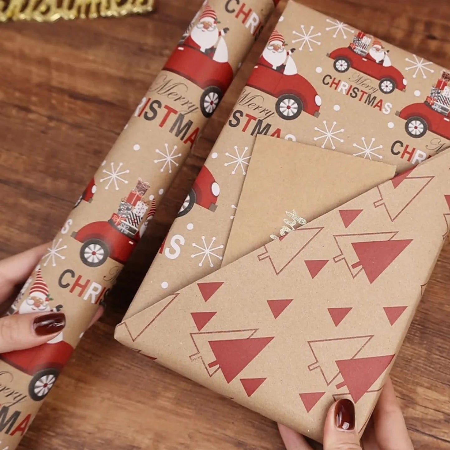 Festive Santa Merry Christmas Wrapping Paper Roll  Vintage Craft Paper For Gift Wrapping  Holiday P 1