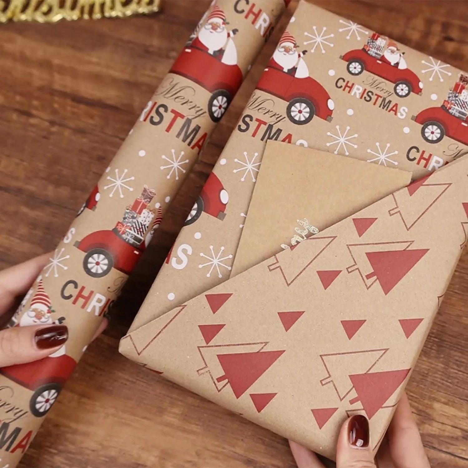Festive Santa Merry Christmas Wrapping Paper Roll  Vintage Craft Paper For Gift Wrapping  Holiday P 1