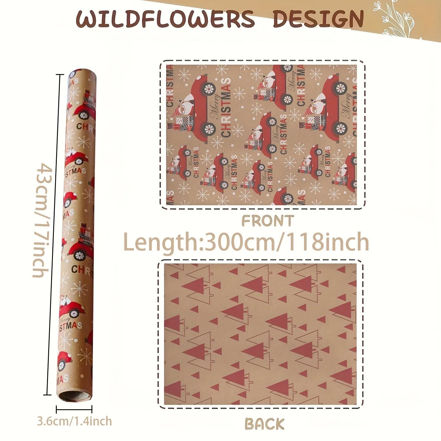 Festive Santa Merry Christmas Wrapping Paper Roll  Vintage Craft Paper For Gift Wrapping  Holiday P 3