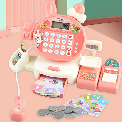 Supermarket Simulation Toy Cash Register Set, Shopping Computer with Sound Effects, Calculator and Rich Accessories