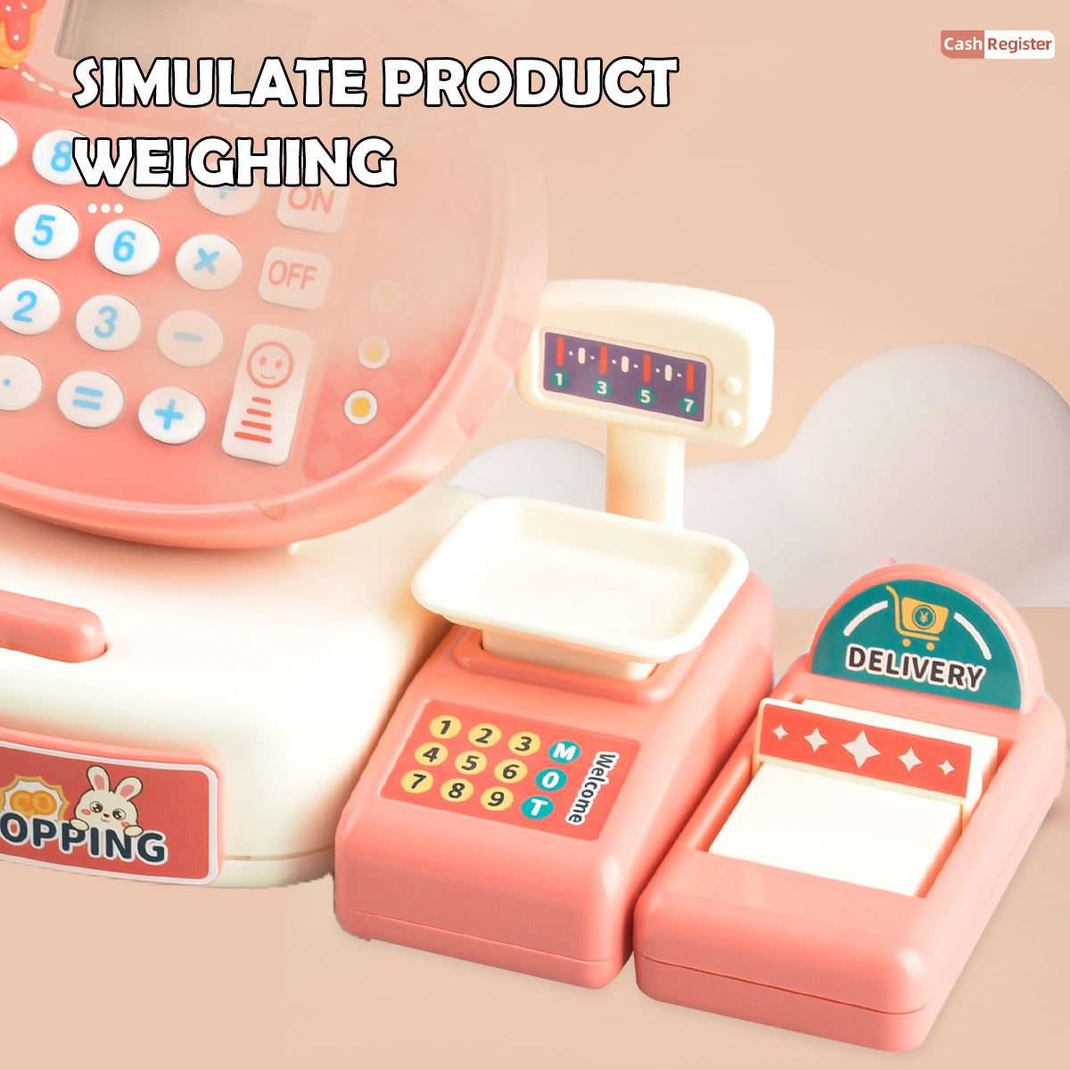 Supermarket Simulation Toy Cash Register Set, Shopping Computer with Sound Effects, Calculator and Rich Accessories