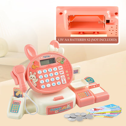 Supermarket Simulation Toy Cash Register Set, Shopping Computer with Sound Effects, Calculator and Rich Accessories