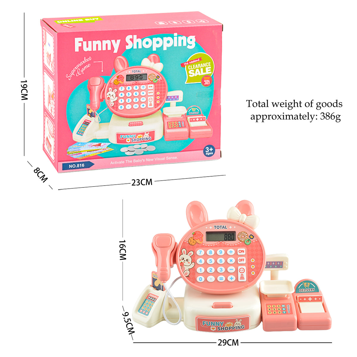 Supermarket Simulation Toy Cash Register Set, Shopping Computer with Sound Effects, Calculator and Rich Accessories