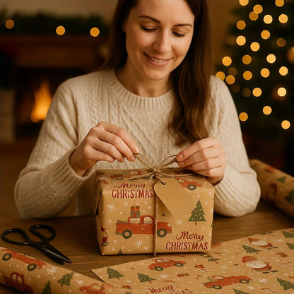 Festive Santa Merry Christmas Wrapping Paper Roll  Vintage Craft Paper For Gift Wrapping  Holiday P 6