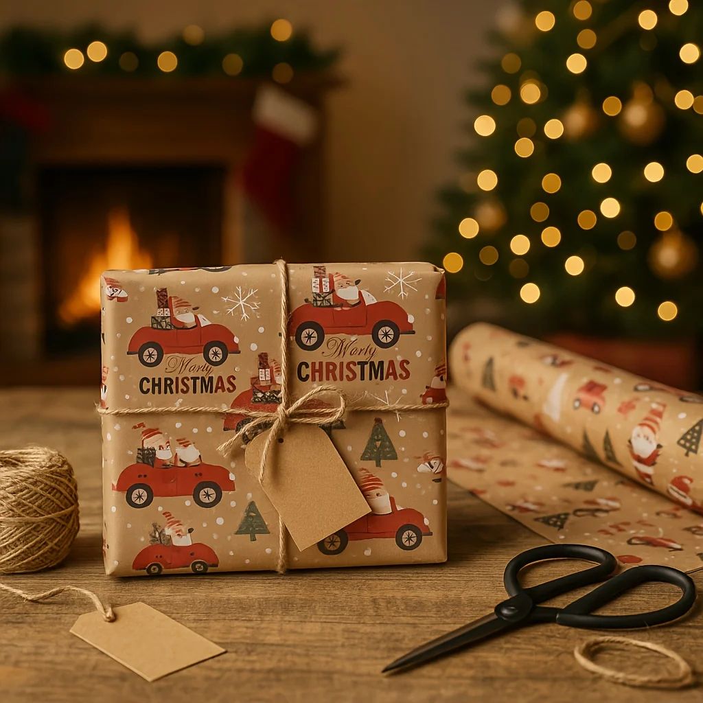 Festive Santa Merry Christmas Wrapping Paper Roll  Vintage Craft Paper For Gift Wrapping  Holiday P 8