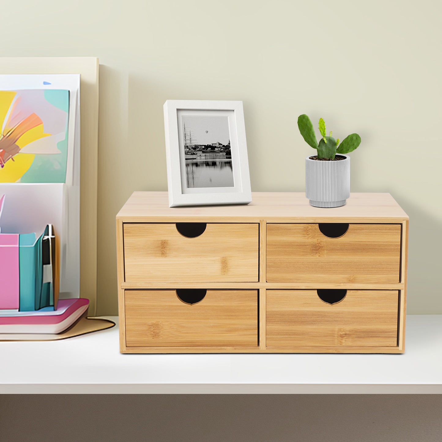 Wood Office Desk Storage, Bamboo Organizer for Makeup, Stationery, Minimalist Home Decor