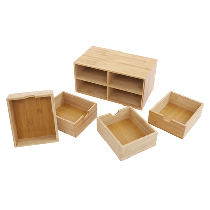 Wood Office Desk Storage Bamboo Organizer For Makeup Stationery Minimalist Home Decor 3
