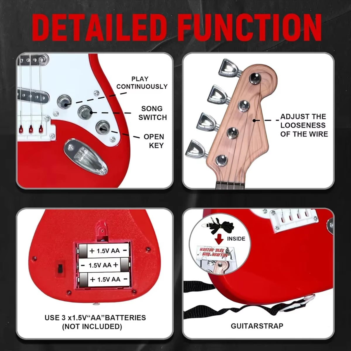 Kids Electric Guitar Toy With Strings LED Lights Rechargeable Musical Instrument Birthday Party Gif 3