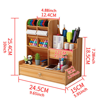 Makeup Storage Box Wooden Pen Holder Stationery Storage Drawer Multi Functional Desk Organizer 5