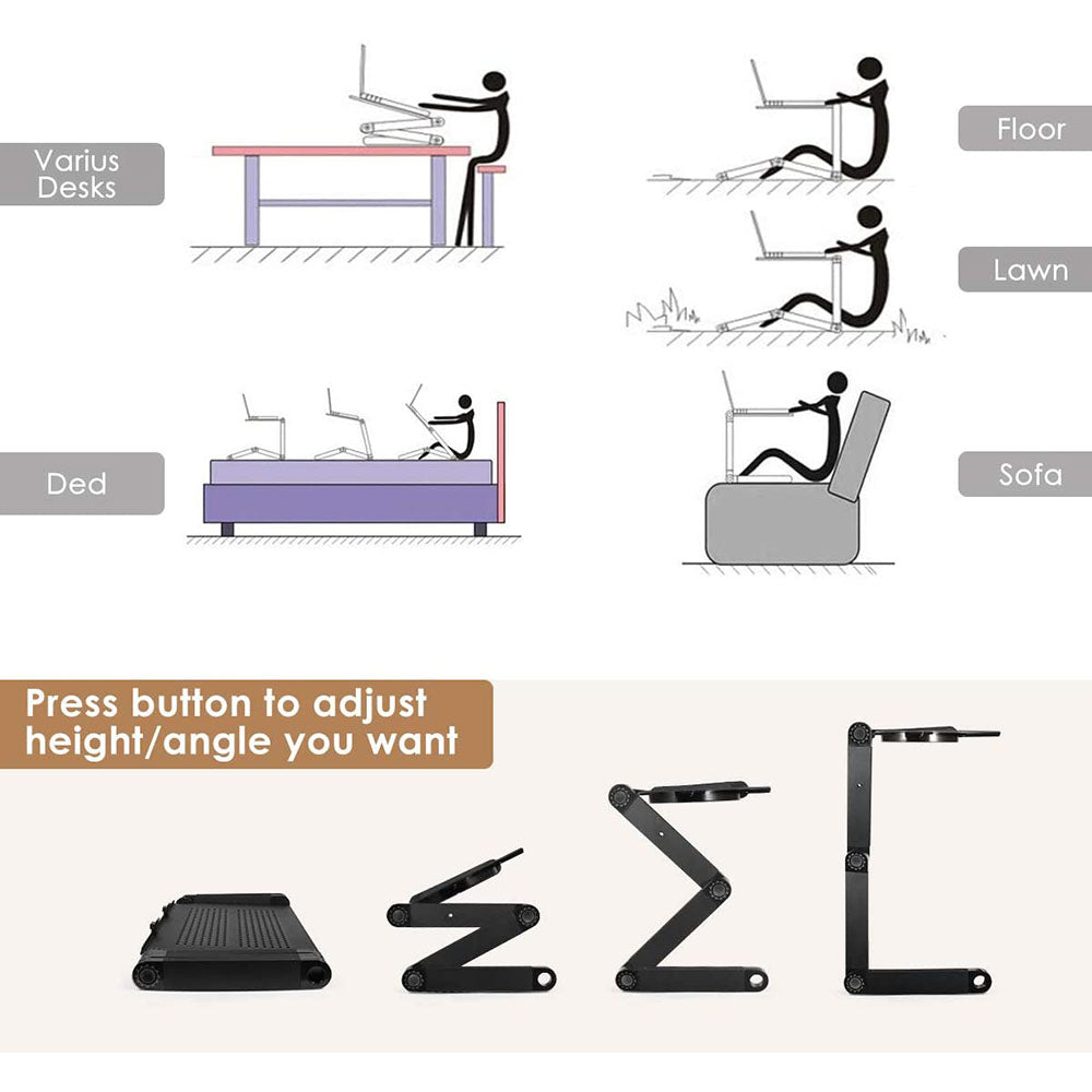 Foldable Adjustable Laptop Stand Aluminum Laptop Desk With Large Cooling Fan  Mouse Pad For Bed Sof 2