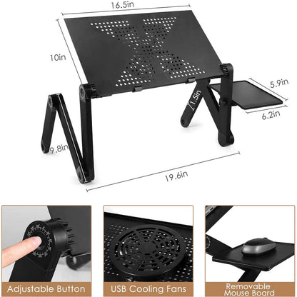 Foldable Adjustable Laptop Stand Aluminum Laptop Desk With Large Cooling Fan  Mouse Pad For Bed Sof 4