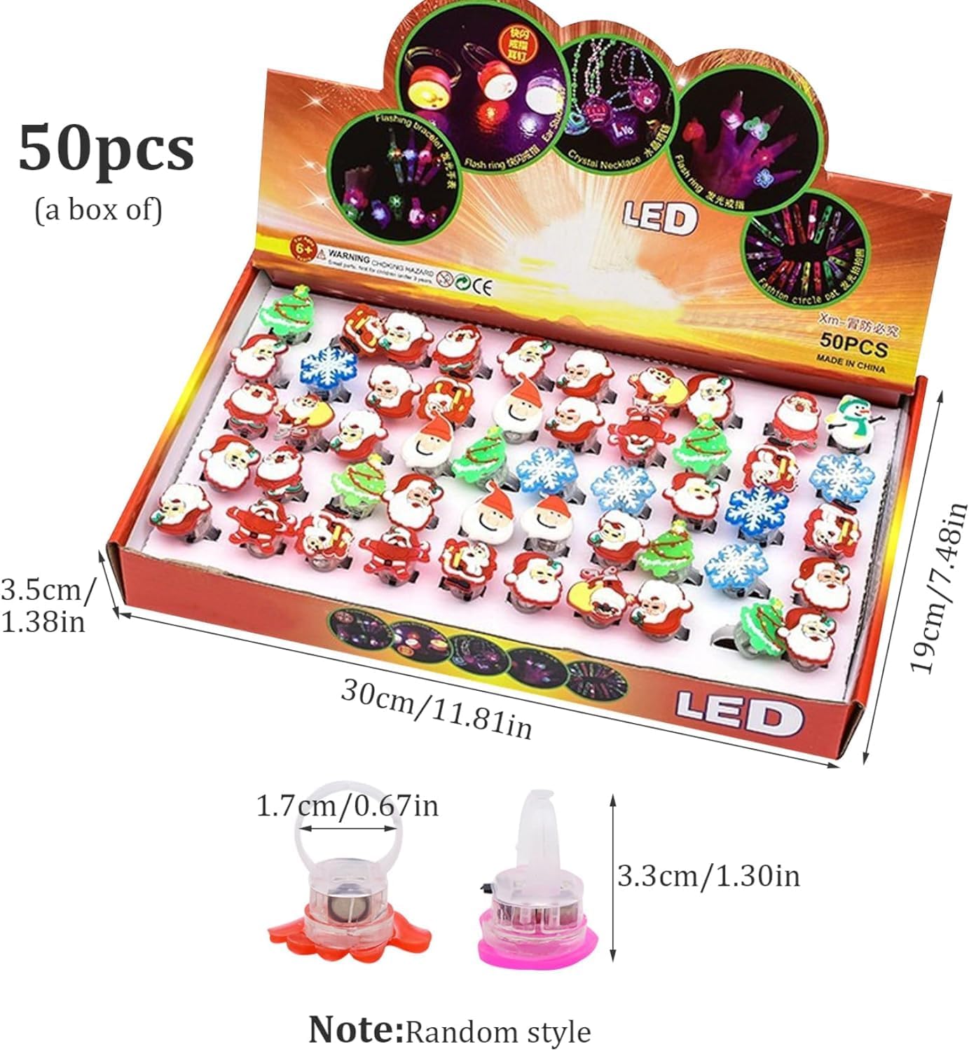 LED Christmas Flashing Ring Light Up Toy Rings Party Light Up Christmas LED Flashing Rings