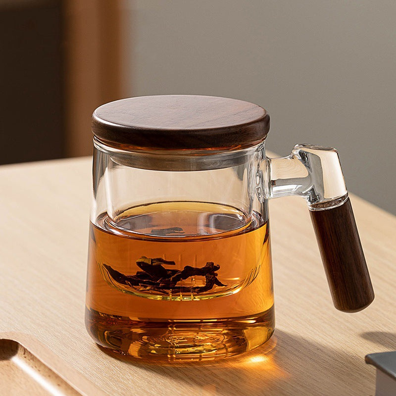 Borosilicate Glass Tea Cup With Infuser Steeper And Lid For Loose Leaf Tea Filter Mug Wood Handle F 4