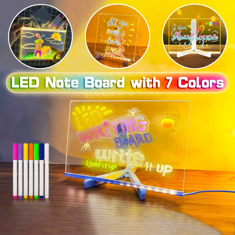 LED Transparent Magic Board for Kids, Luminous Acrylic Drawing Note Board with Stand, Educational DIY Toy with Colors