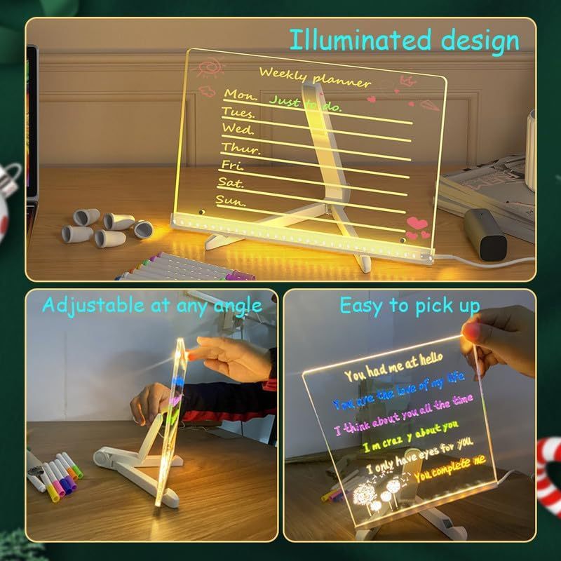 LED Transparent Magic Board For Kids Luminous Acrylic Drawing Note Board With Stand Educational DIY 2
