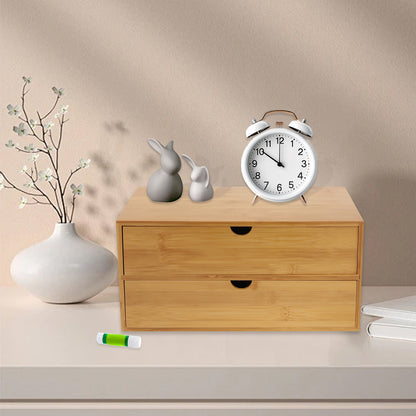 Natural Wood Desk Storage Tray Bamboo Desktop Organizer With 2 Drawers For Office Home Minimalist S 3