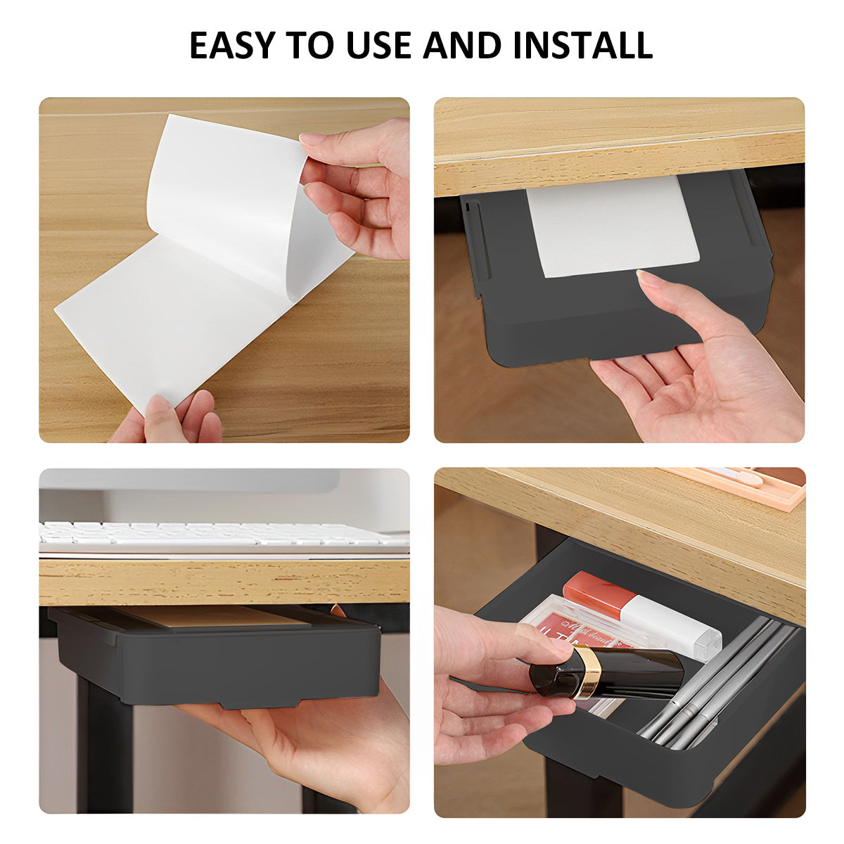 Under Desk Drawer Storage Box Self Stick Pencil Tray Sundries Organizer Holder For Stationery Home  4
