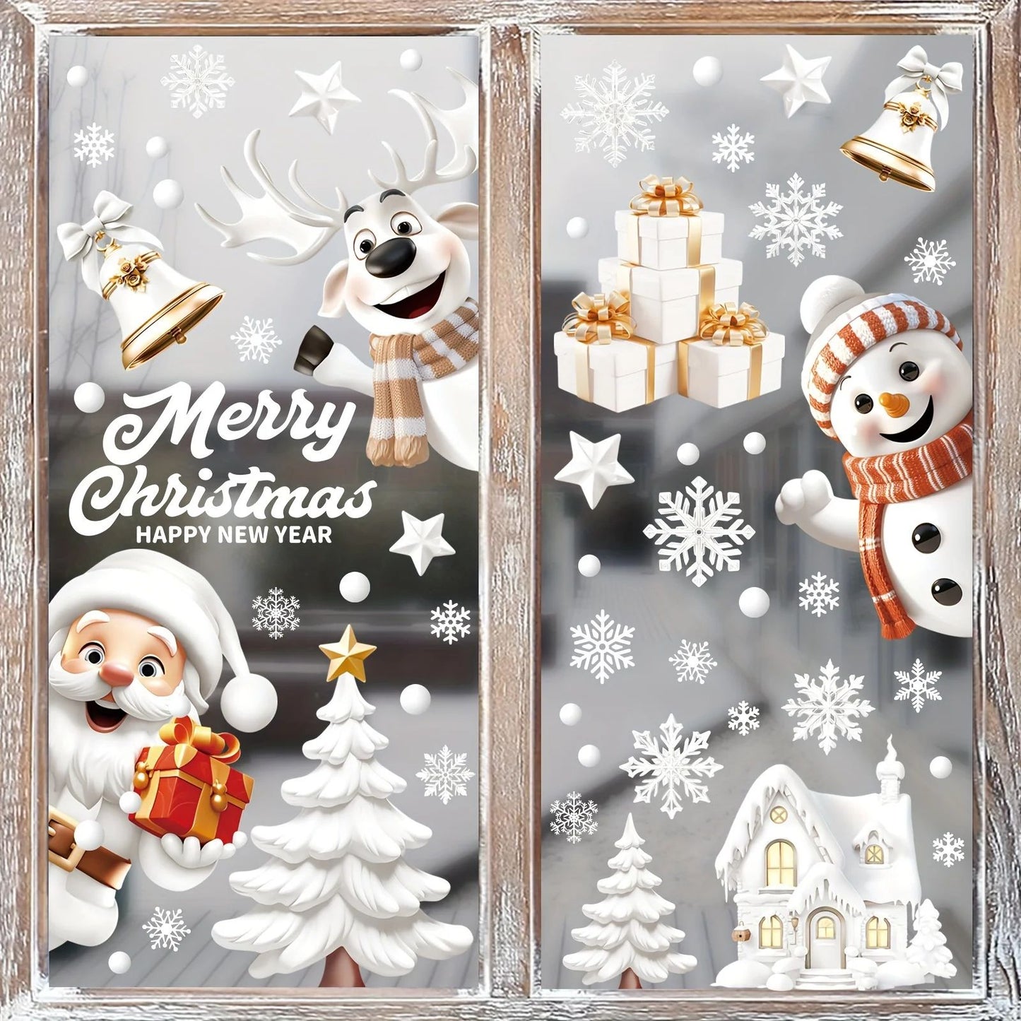 Festive DoubleSided Christmas Window Clings  9 Sheets Reusable PVC Stickers With Santa Snowman  Hol 1