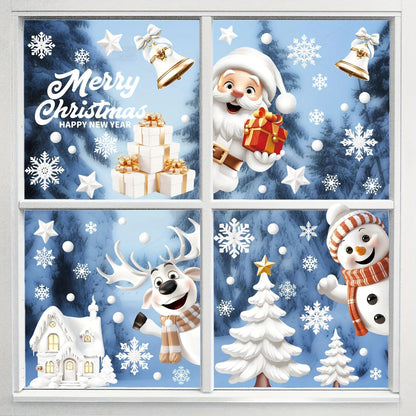 Festive DoubleSided Christmas Window Clings  9 Sheets Reusable PVC Stickers With Santa Snowman  Hol 3