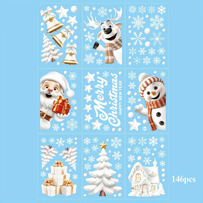 Festive DoubleSided Christmas Window Clings  9 Sheets Reusable PVC Stickers With Santa Snowman  Hol 5