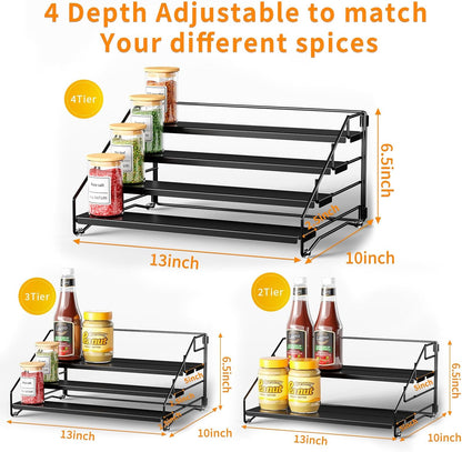 Spice Rack Countertop, Space-Saving Storage for Herb Jars, Wall Mounted Kitchen Cabinet Holder, Tidy Seasoning Organizer