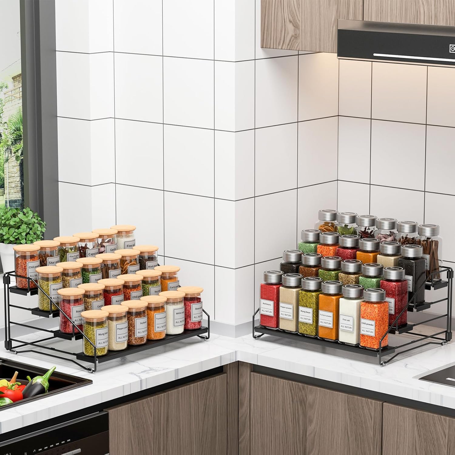 Spice Rack Countertop, Space-Saving Storage for Herb Jars, Wall Mounted Kitchen Cabinet Holder, Tidy Seasoning Organizer