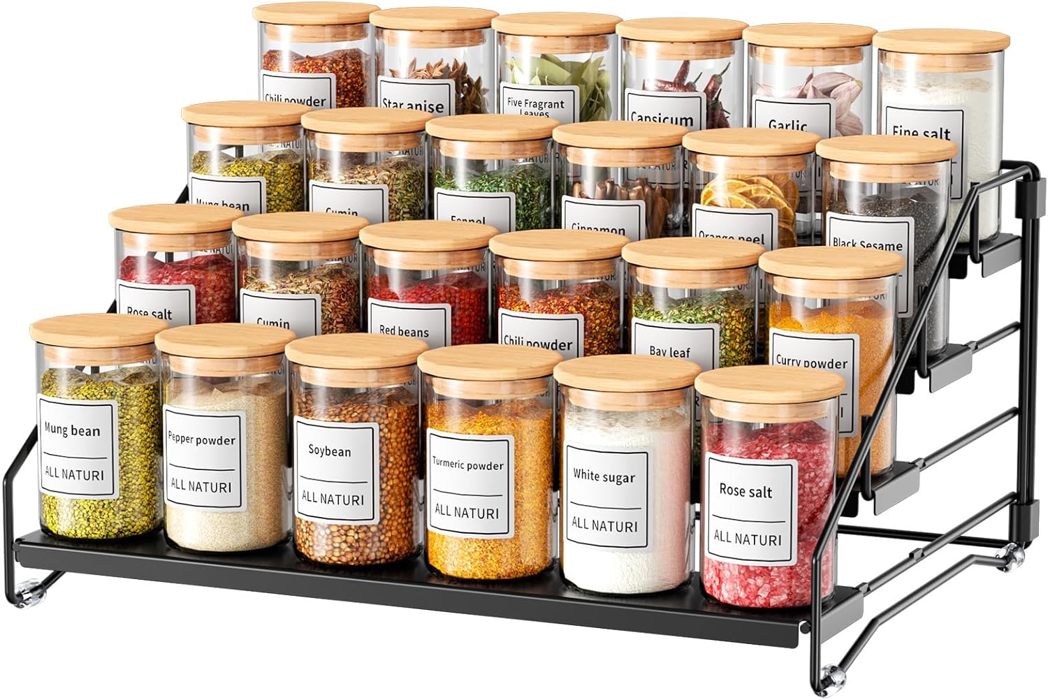 Spice Rack Countertop, Space-Saving Storage for Herb Jars, Wall Mounted Kitchen Cabinet Holder, Tidy Seasoning Organizer