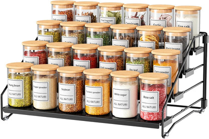 Spice Rack Countertop, Space-Saving Storage for Herb Jars, Wall Mounted Kitchen Cabinet Holder, Tidy Seasoning Organizer