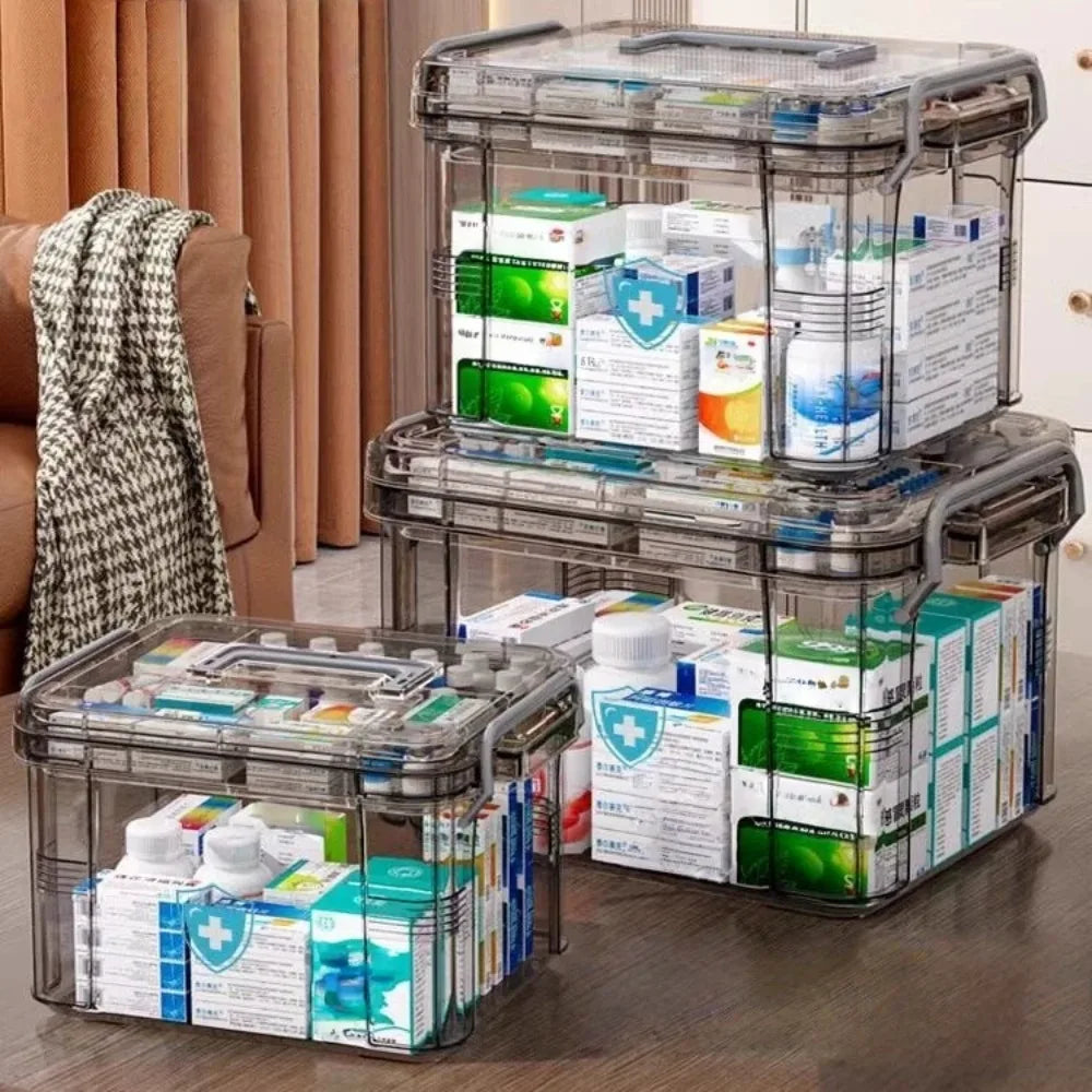 Plastic First Aid Box Empty Clear Medicine Organizer With Tray Thickened Medicine Container Chest F 2