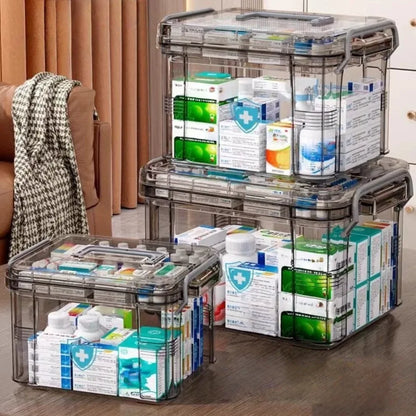 Plastic First Aid Box Empty Clear Medicine Organizer With Tray Thickened Medicine Container Chest F 2