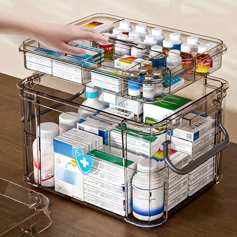 Plastic First Aid Box Empty Clear Medicine Organizer With Tray Thickened Medicine Container Chest F 1