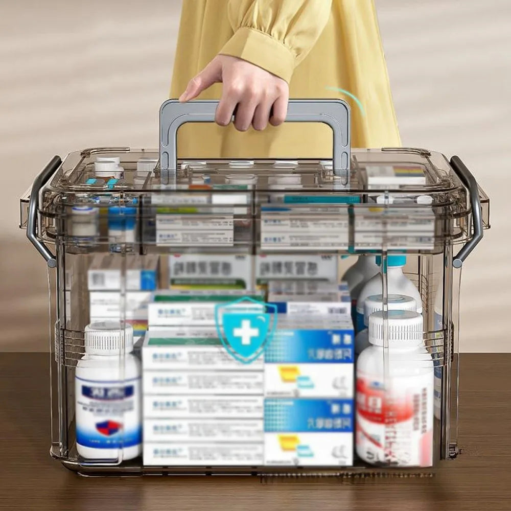 Plastic First Aid Box Empty, Clear Medicine Organizer with Tray, Thickened Medicine Container Chest for Home Storage
