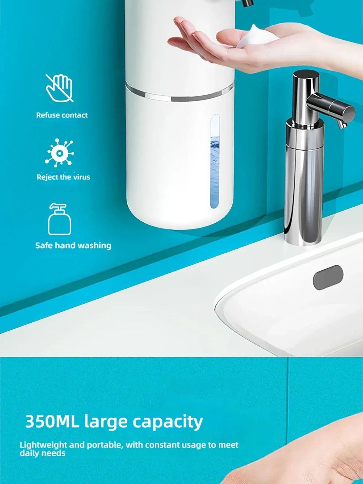 Automatic Touchless Foaming Soap Dispenser  350ml USB Rechargeable Electric Dispenser With 4Level A 7