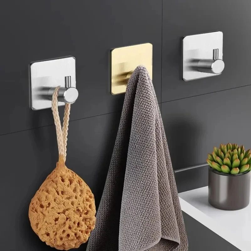 Stainless Steel Antirust Wall Hooks  SelfAdhesive Towel  Clothes Rack For Home Kitchen  Bathroom St 2