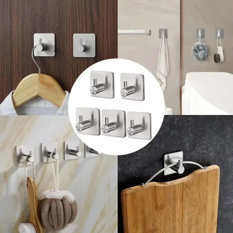 Stainless Steel Antirust Wall Hooks  SelfAdhesive Towel  Clothes Rack For Home Kitchen  Bathroom St 5