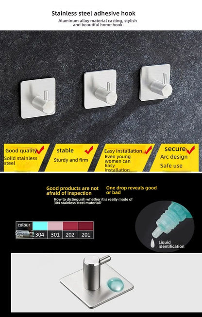 Stainless Steel Antirust Wall Hooks  SelfAdhesive Towel  Clothes Rack For Home Kitchen  Bathroom St 6