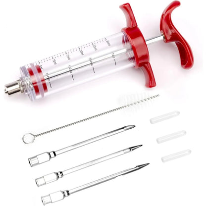 Premium Stainless Steel BBQ Meat Injector & BBQ Marinade Syringe Kit – 3-Needle Flavor Infusion Tool