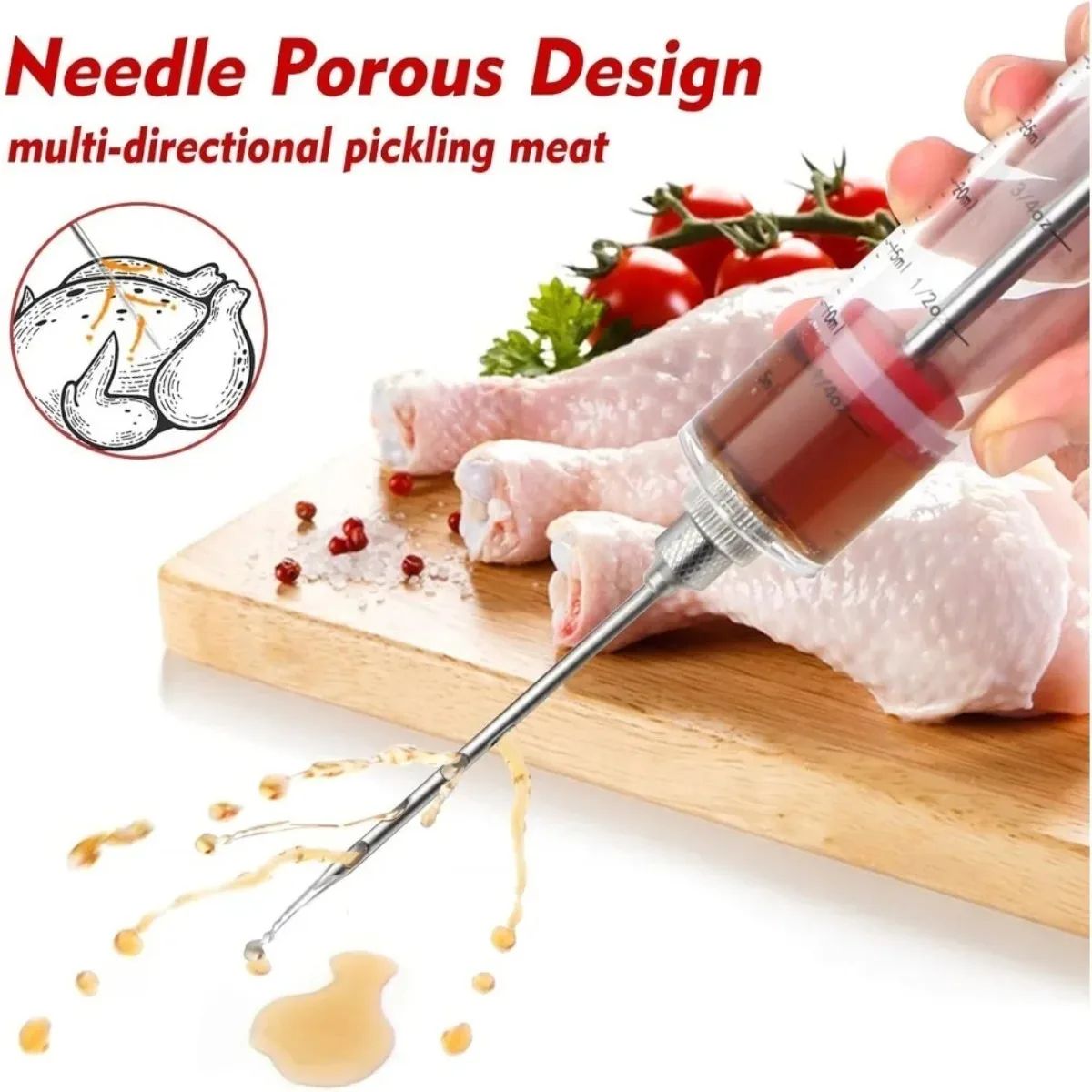 Premium Stainless Steel BBQ Meat Injector  BBQ Marinade Syringe Kit  3Needle Flavor Infusion Tool 2