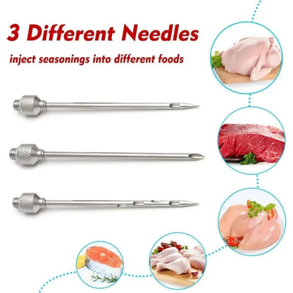 Premium Stainless Steel BBQ Meat Injector  BBQ Marinade Syringe Kit  3Needle Flavor Infusion Tool 3