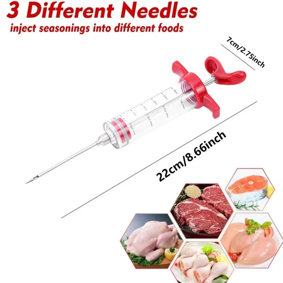 Premium Stainless Steel BBQ Meat Injector  BBQ Marinade Syringe Kit  3Needle Flavor Infusion Tool 4