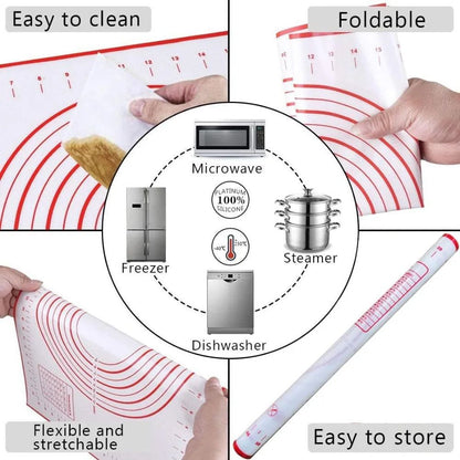 Premium Stainless Steel Adjustable Rolling Pin  Silicone Baking Mat Set  Precision Dough Roller For 5