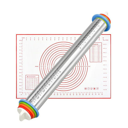 Premium Stainless Steel Adjustable Rolling Pin  Silicone Baking Mat Set  Precision Dough Roller For 7