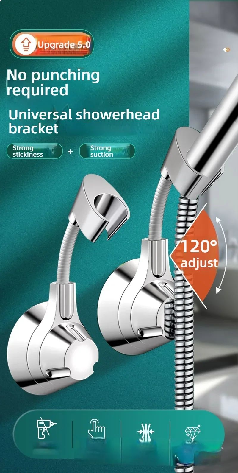 Adjustable Suction Cup Shower Head Holder  PunchFree Handheld Shower Bracket With MultiAngle Rotati 7